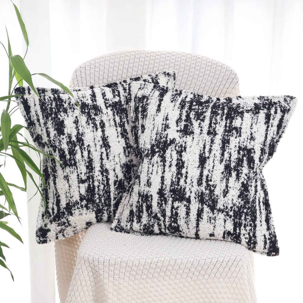 7230 Black and White Fluffy Decorative Pillow Covers 16x16 Set of 2 | Soft